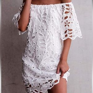 Off the Shoulder White Lace Dress